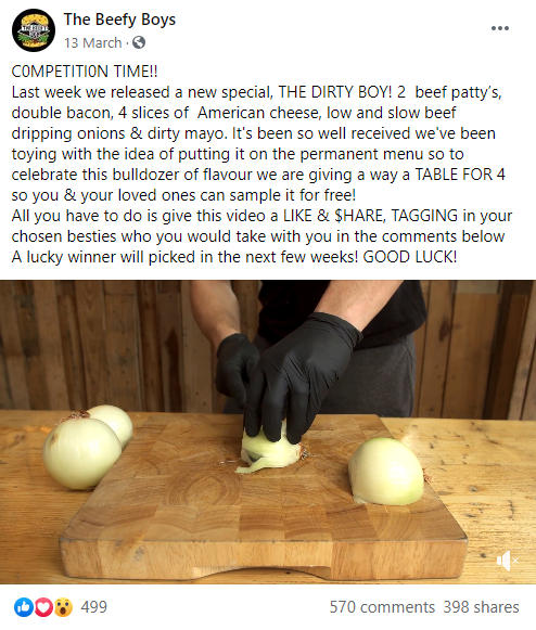Example of a Facebook competition by The Beefy Boys